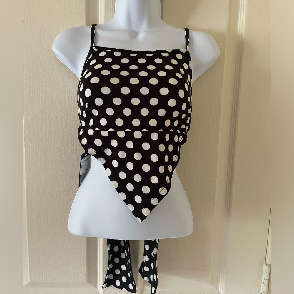 Vero moda Vvmary singlet tie back crop tank top Black white polka dot